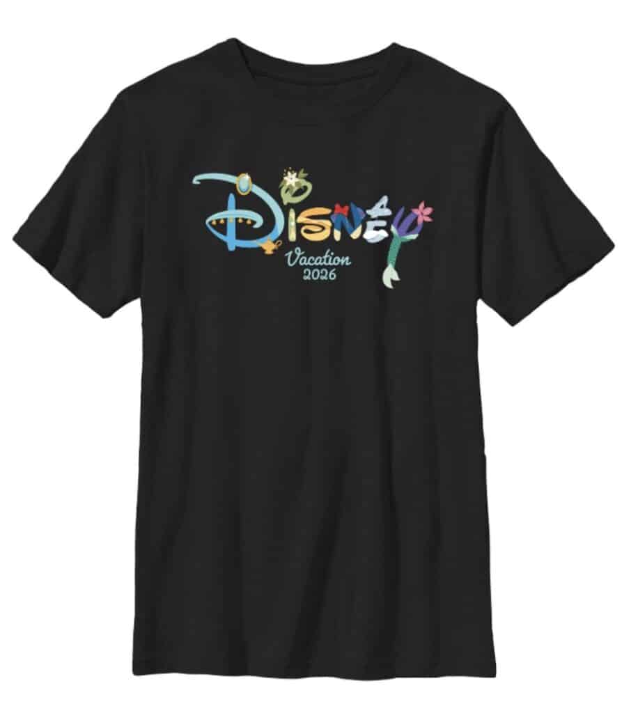 Bright, colorful Disney Vacation 2026 T-shirt for Disney fans and Disney World enthusiasts.