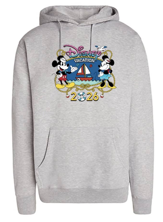 Disney vacation hoodie featuring Mickey and Minnie Mouse with 2026, perfect Disney fan gift.