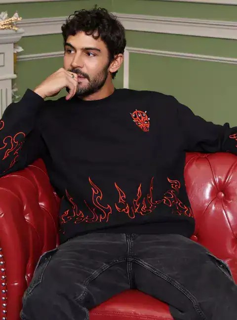 Men's Black Disney Demon Sweatshirt with Flames.