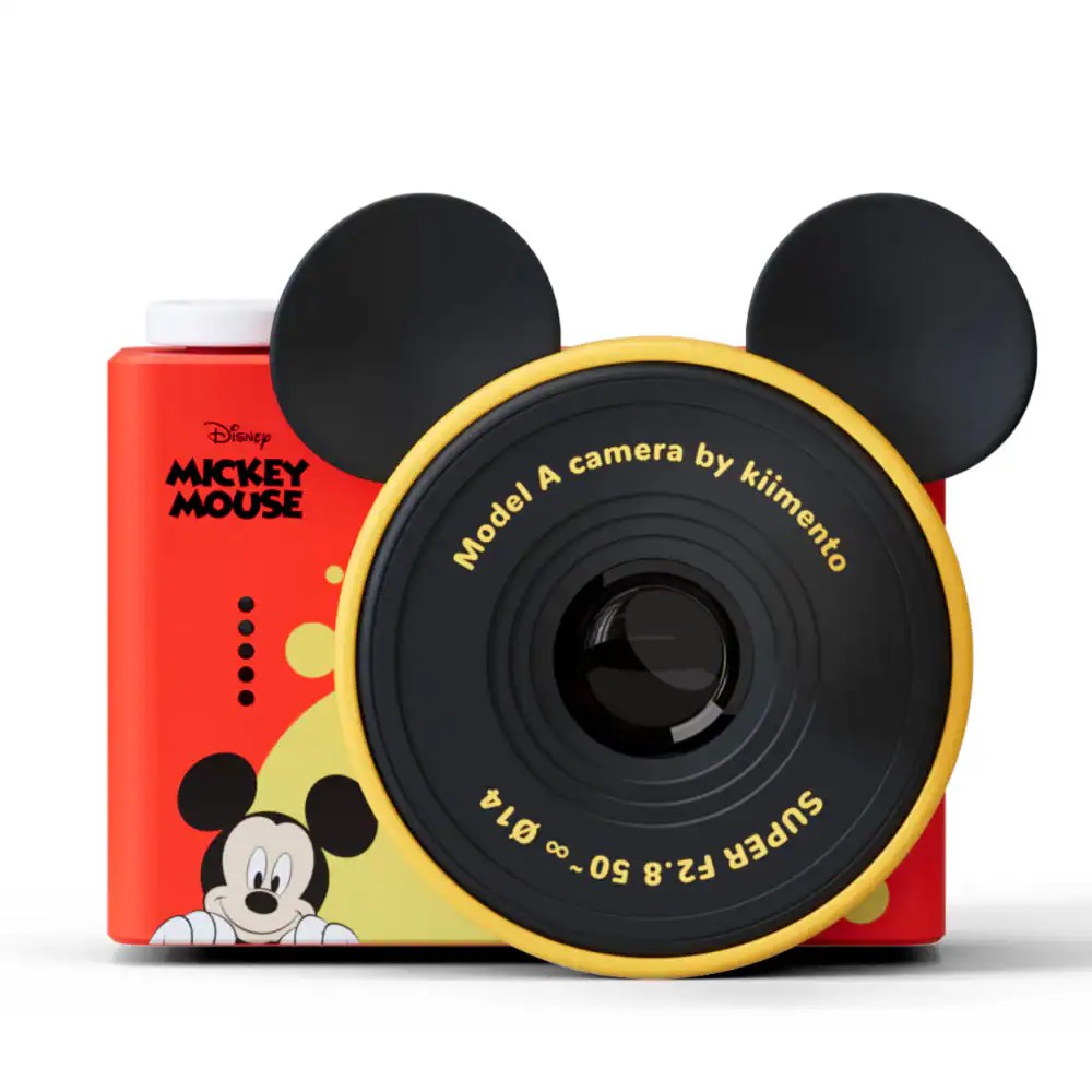 Bright yellow Mickey Mouse-inspired camera with black ears, perfect for Disney fans and collectors.