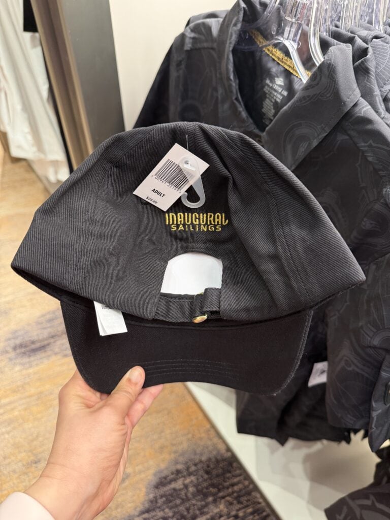 Stylish black Disney hat with "Inaugural Sailings" embroidery, perfect for Disney fans and cruise enthusiasts.