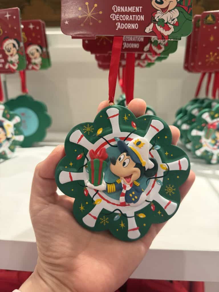 Colorful Christmas Mickey Mouse holiday ornament, perfect for Disney fans.