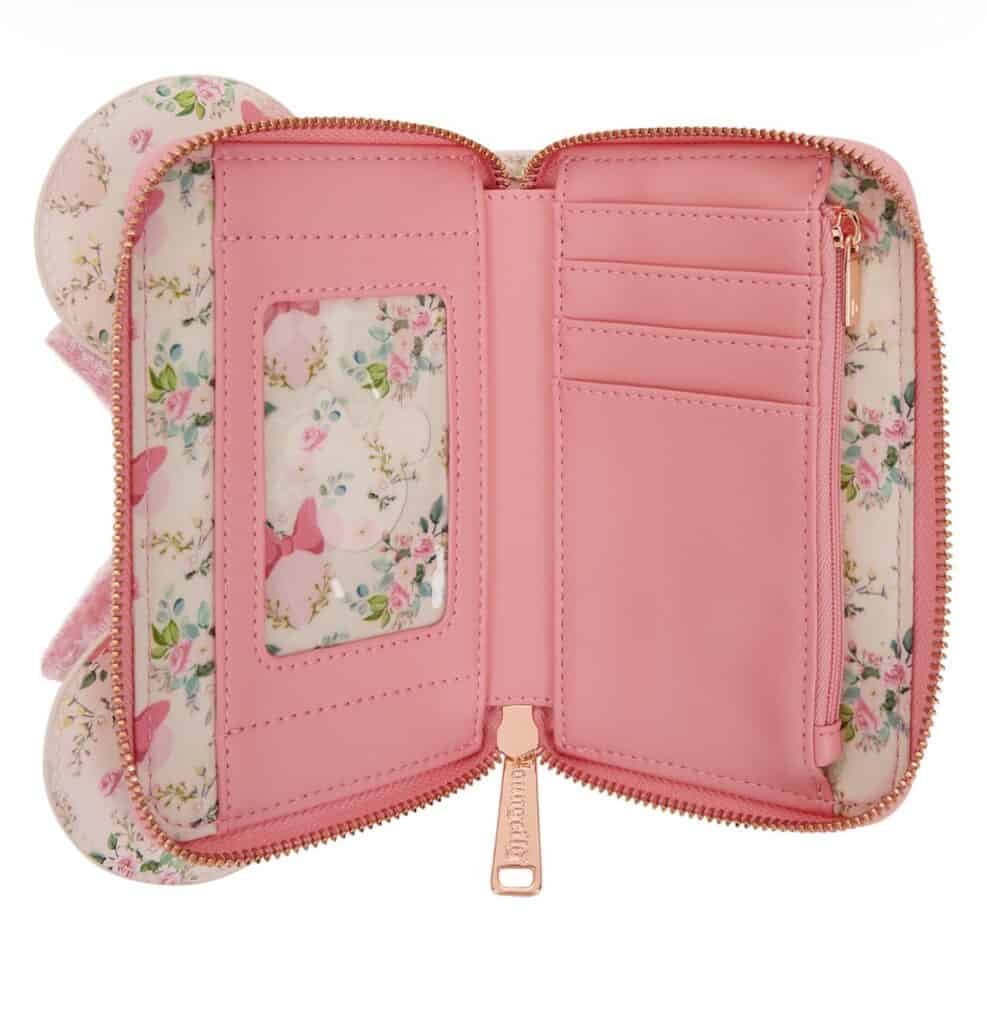 Disney Princess wallet with floral design, card slots, and zipper closure for Disney fans.