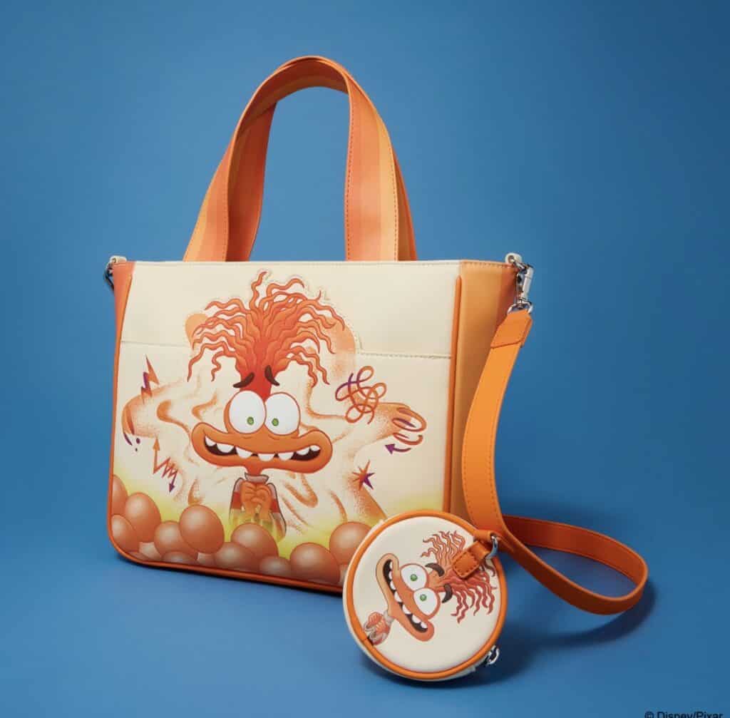 Bright orange and cream Disney Pixar character tote with matching coin purse, featuring an animated character with wild orange hair.