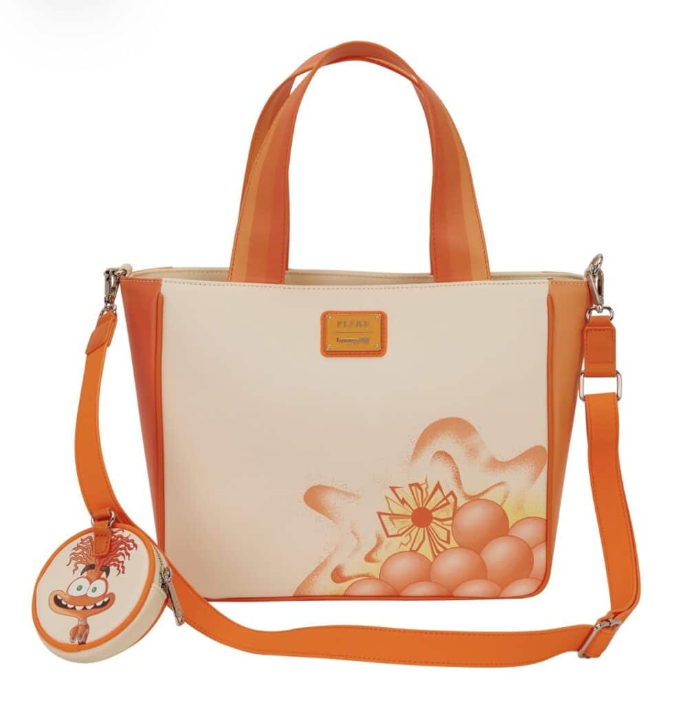 Bright orange and cream Disney Pixar Incredibles tote bag with character print and matching coin pouch.