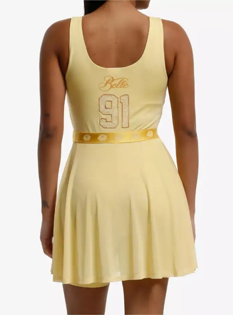 Bright yellow vintage-inspired Disney Belle dress with embroidered details for casual or costume wear.