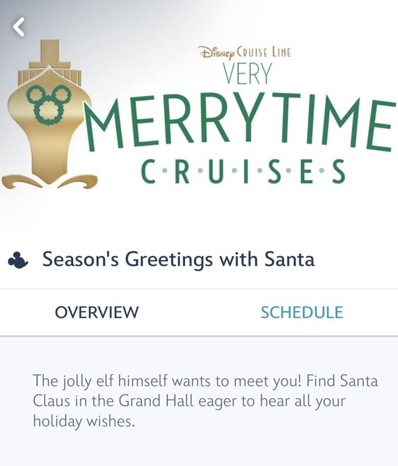 Festive Disney Christmas cruise with Santa Claus onboard. Family holiday fun on the Disney cruise line.