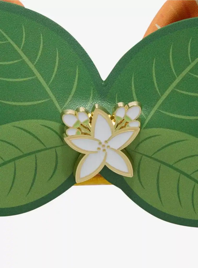 Disney fashion accessories, floral enamel pin, gold trim, perfect for Disney fans.