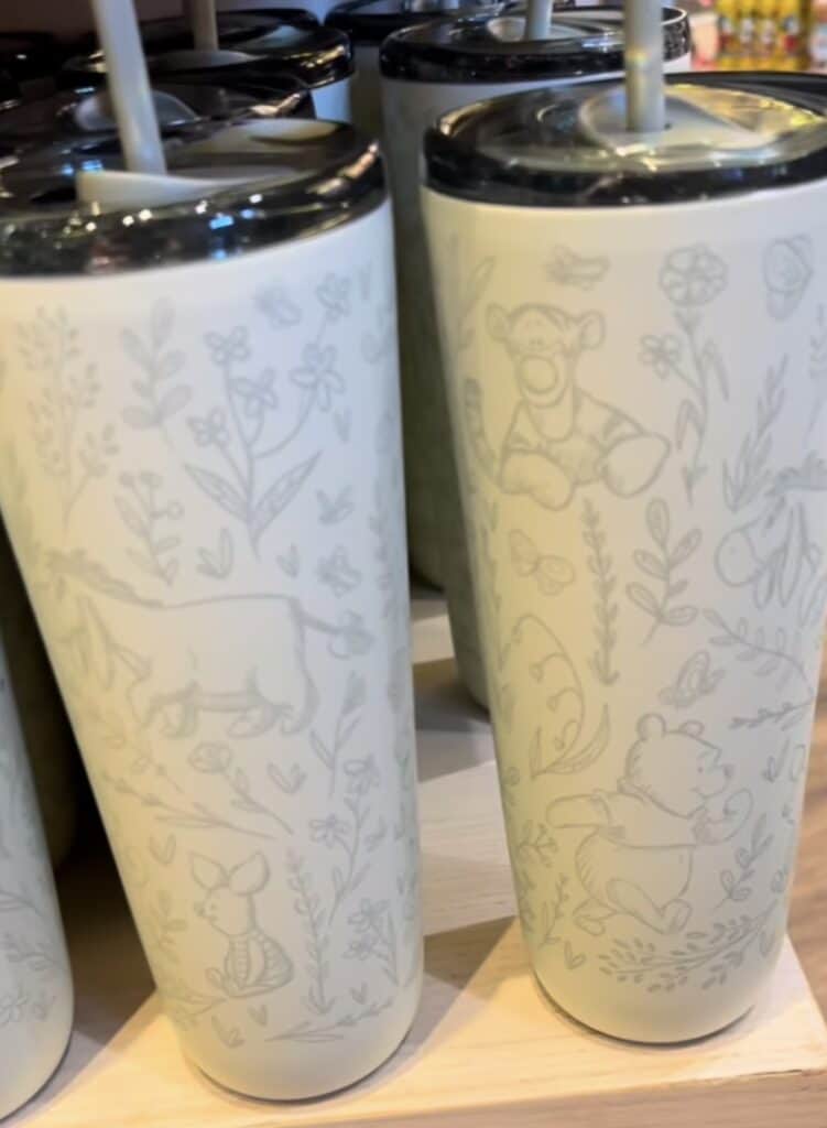 Bright, playful Disney-themed insulated tumblers featuring beloved characters like Winnie the Pooh, Piglet, and Eeeyore. Perfect for Disney fans.