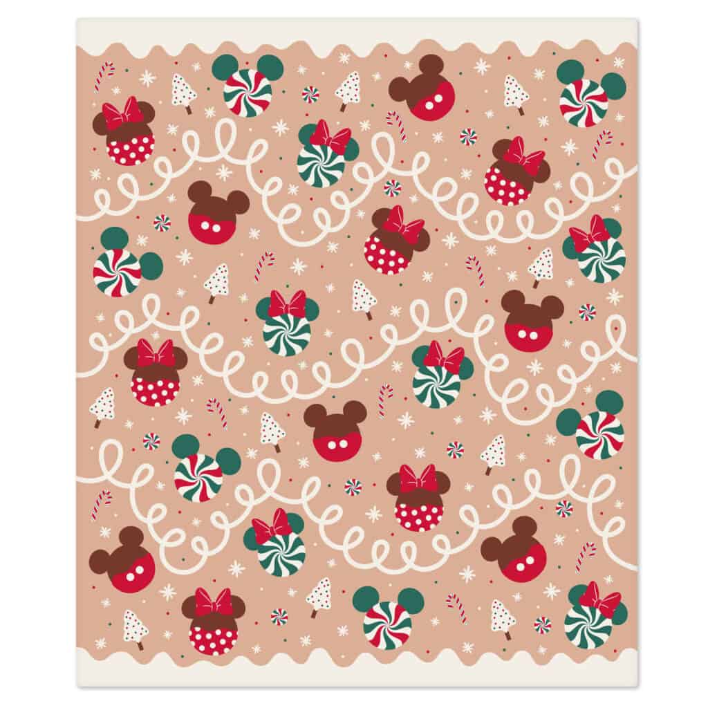 Festive Minnie Mouse Christmas pattern with bows, candies, and holiday-themed graphics.