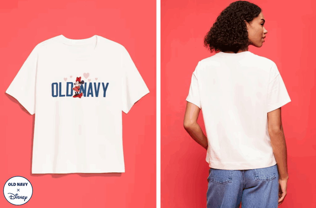 Comfortable white Disney Old Navy graphic tee for women and teens, featuring Minnie Mouse and vibrant print.