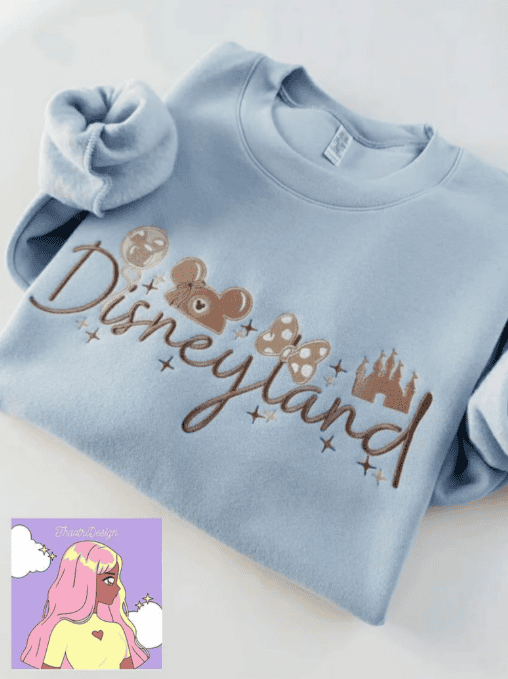 Stylish Disneyland sweatshirt featuring Disney-themed embroidery and graphics, ideal for Disney fashion enthusiasts.