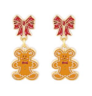 Bold Disney teddy bear earrings with red bows and gold accents, perfect for Disney fans.