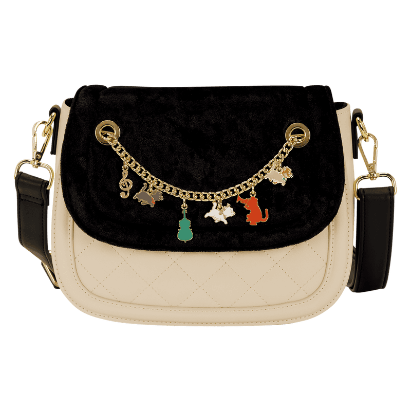 Elegant Disney-inspired handbag with cute feline charms and bold black and cream design. Perfect for Disney fashion lovers.