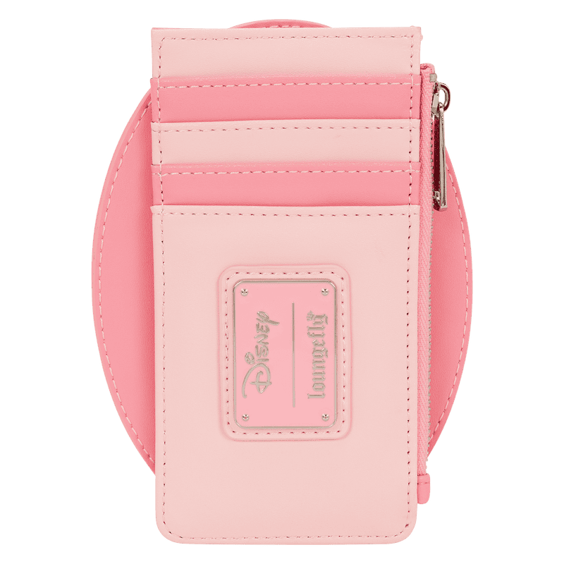 Bright pink Disney purse featuring card slots and zipper pocket, ideal for Disney enthusiasts and fashion lovers.