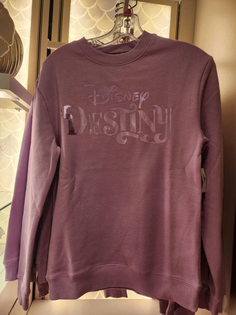 Pink Disney Cruise sweatshirt with embossed logo, casual Disney fashion for fans.