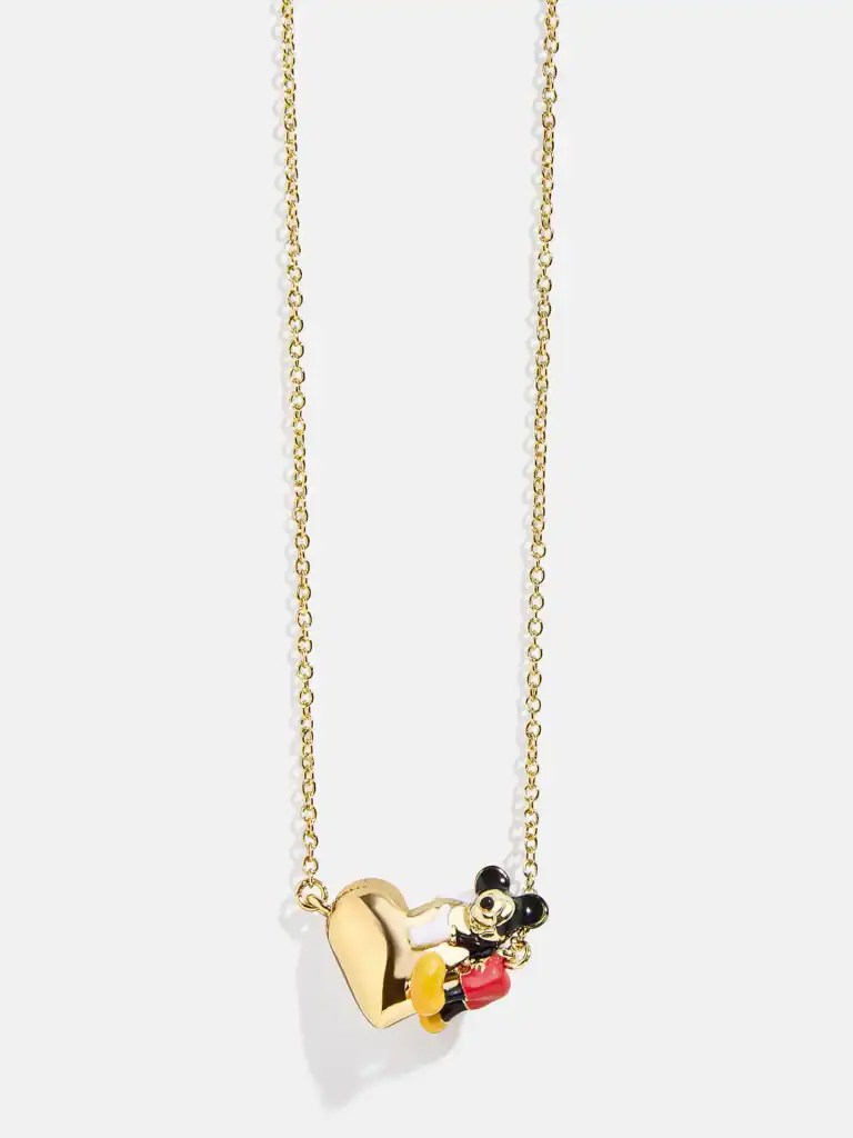 Beautiful Disney Mickey Mouse heart pendant necklace with enamel accents, perfect for Disney fans.