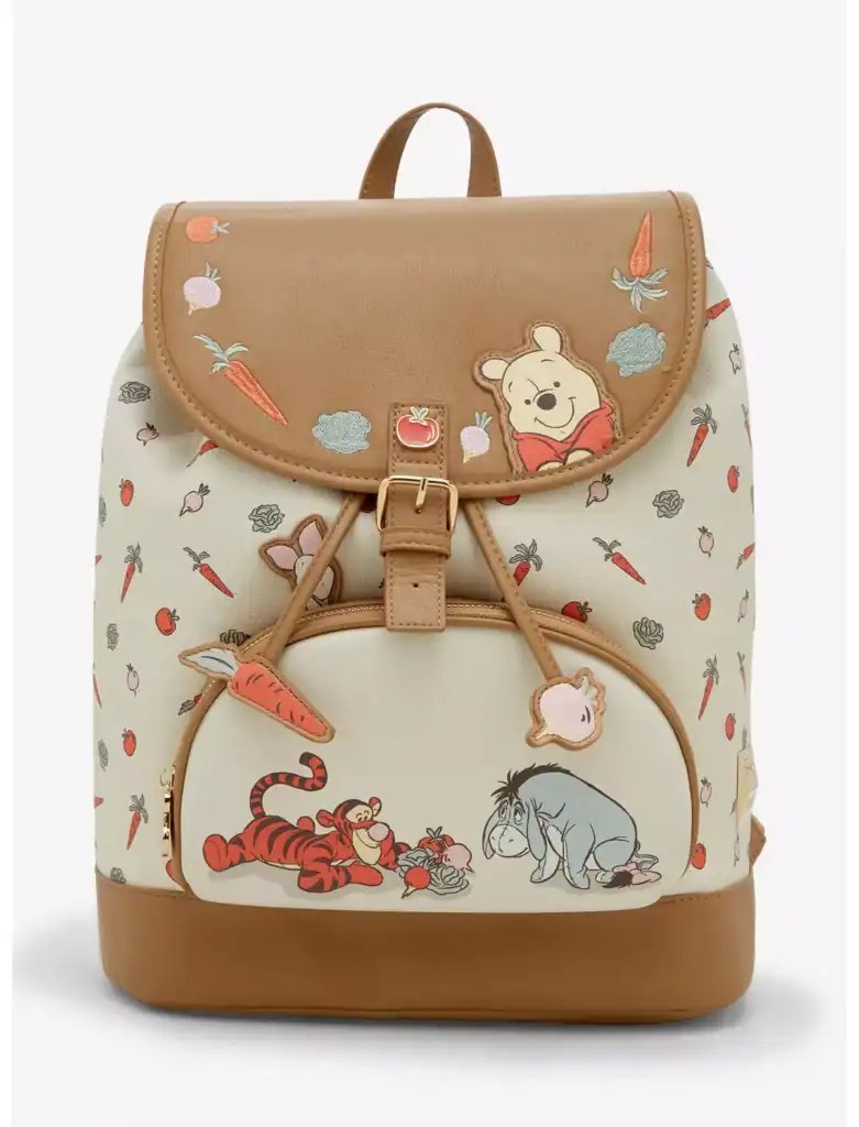 Embroidered Winnie the Pooh Disney backpack featuring vegetable-themed embroidery and playful design, perfect for Disney fans.