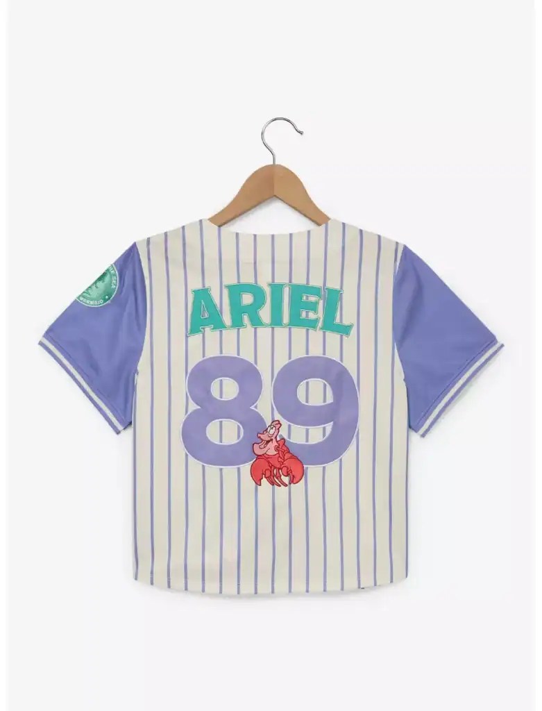 Kids Disney Ariel jersey with '89' number, sea-themed patch, and character embroidery, perfect for Disney fans.