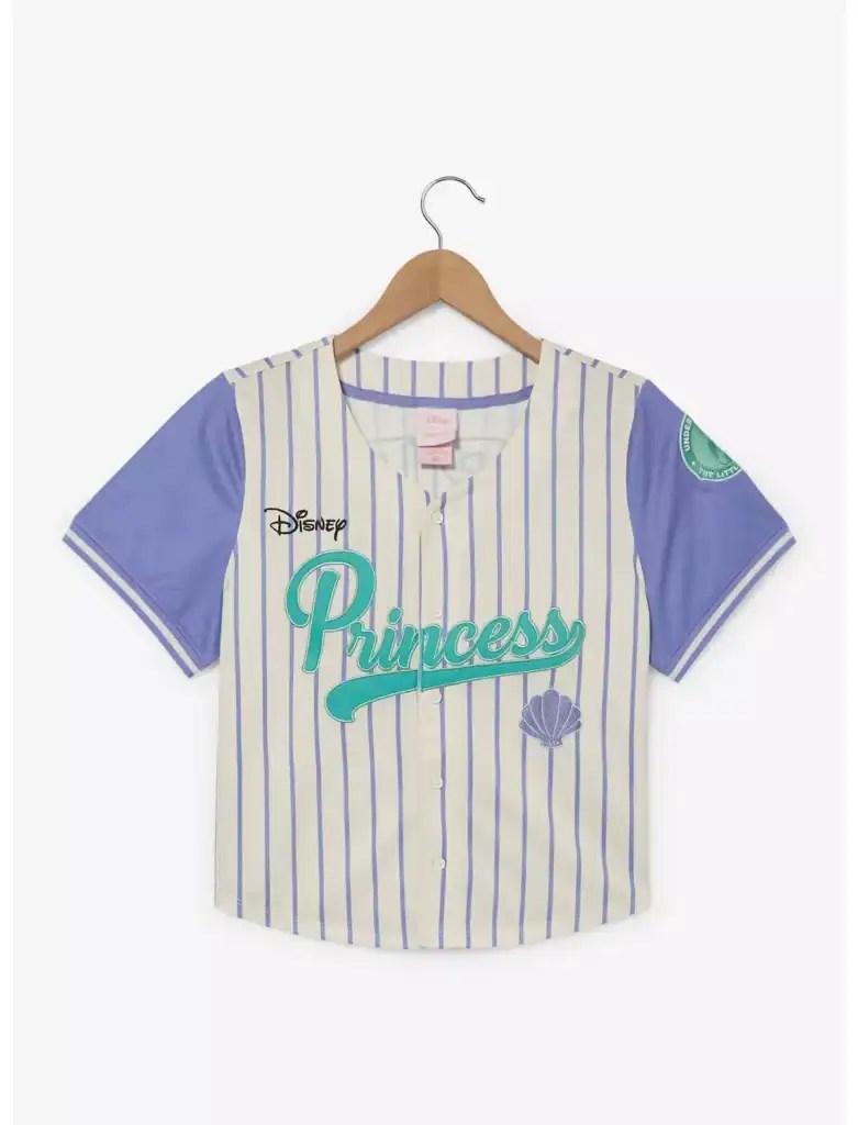 Colorful Disney Princess graphic baseball tee with shell embroidery, perfect for Disney fans and princess lovers.