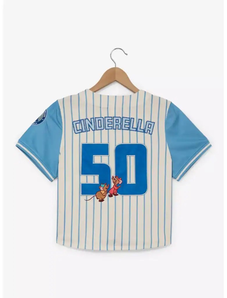 Official Disney Cinderella sports jersey featuring princess and mice embroidery, perfect for Disney fans.