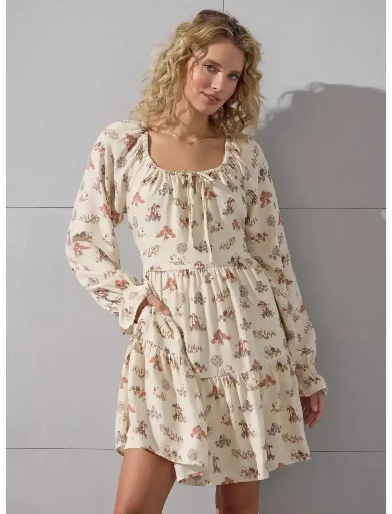 Disney fashion floral dress with butterfly print, trendy and comfortable for women.