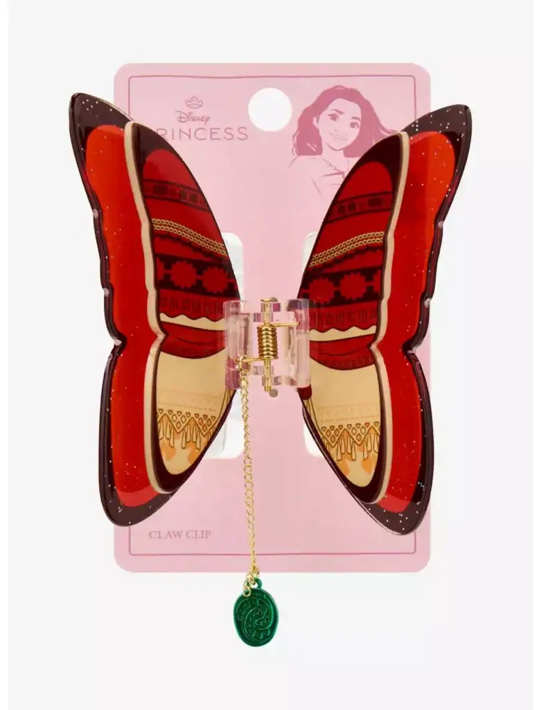 Disney Princess Butterfly Hair Claw with colorful tribal design, gold accents, and decorative chain accessory.
