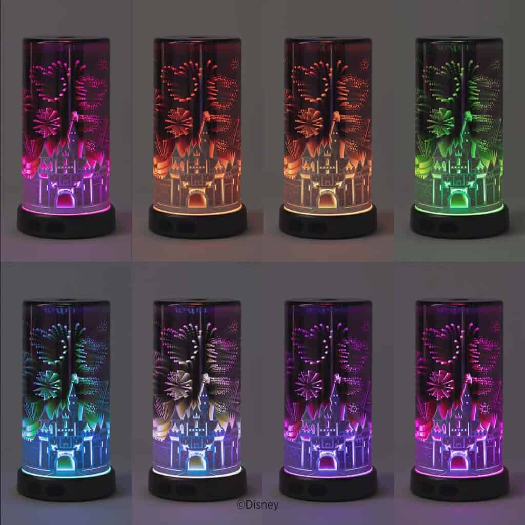 Color-changing LED Disney castle lamp with fireworks display.