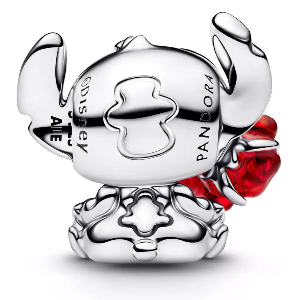 Disney Mickey Mouse charm with red rose accent, sterling silver jewelry accessory, collectible Disney fashion piece.
