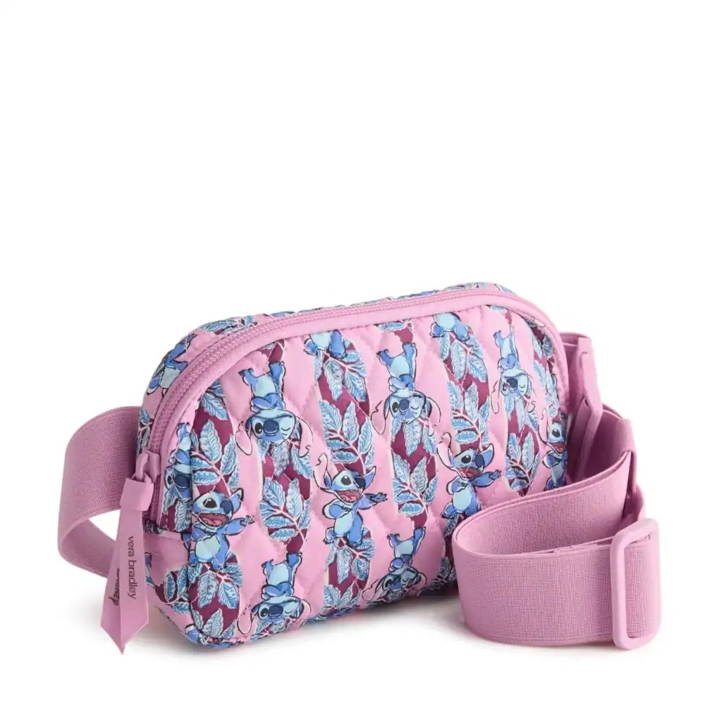 Cute pink Disney Stitch themed shoulder bag with adjustable strap.