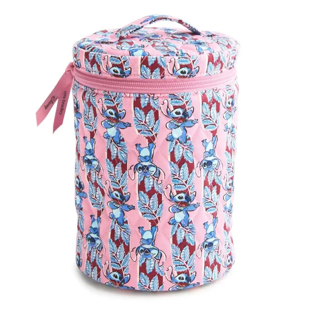 Vera Bradley Disney Stitch character pattern on pink insulated mini cooler bag.