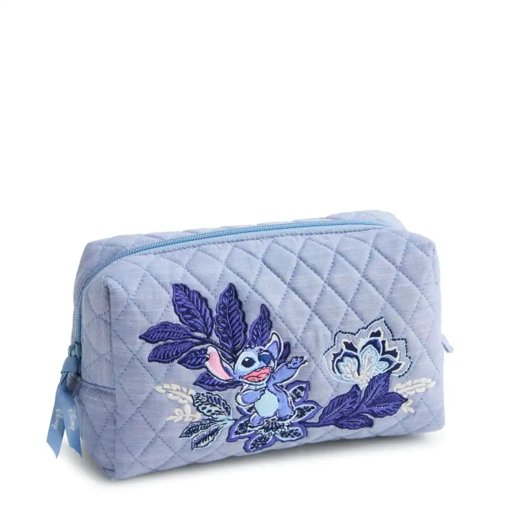 Quilted Stitch Disney Stitch embroidery cosmetic pouch.