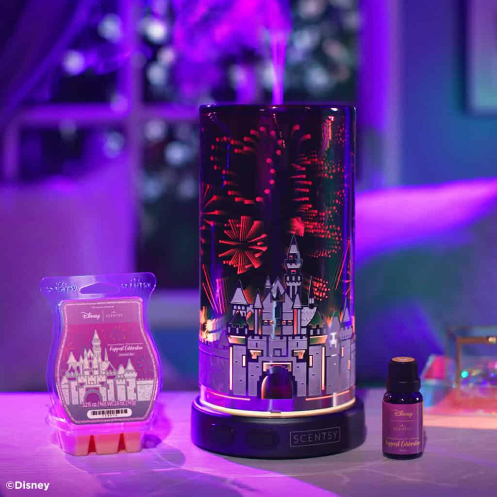 Disney themed essential oil diffuser with castle silhouette, great for Disney home fragrance.
