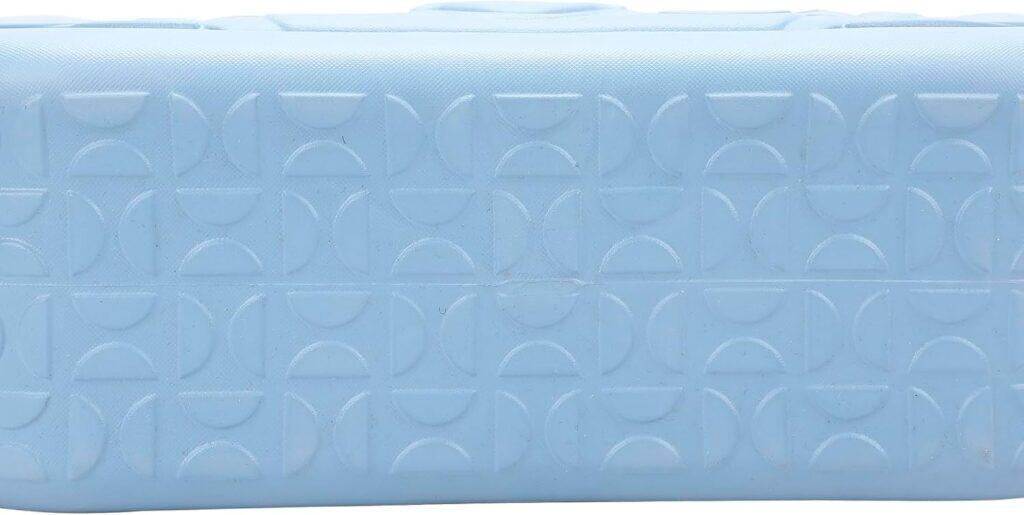 Bright white, textured design with circular patterns.