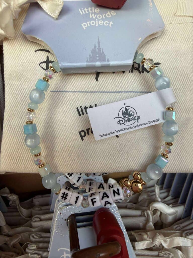 Disney-inspired pastel beaded necklace with "fan" letter beads, ideal for Disney fans and fashion lovers.