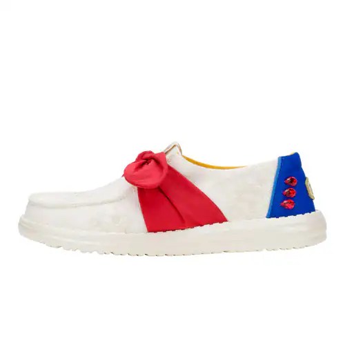 Disney-themed fashion sneaker with colorful design, bow detail, and embellishments.