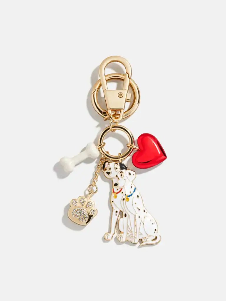 Cute Dalmatian-themed Disney fashion accessory keychain with paw print and love heart charms.