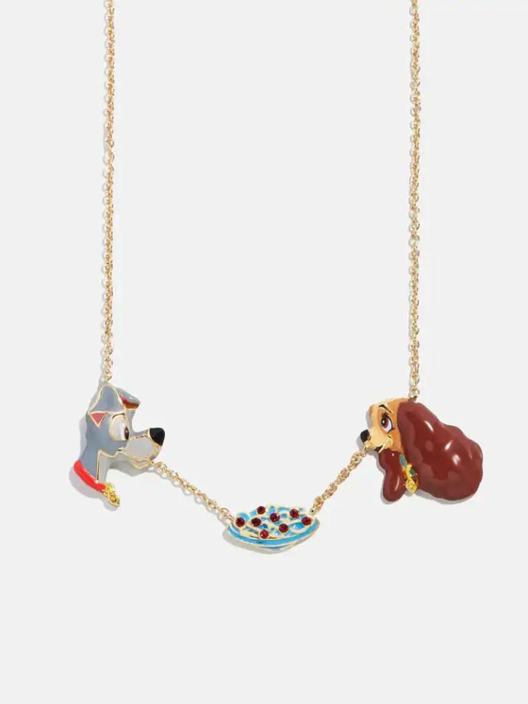 Colorful Disney dog character necklace with pasta charm, perfect for Disney fashion lovers.