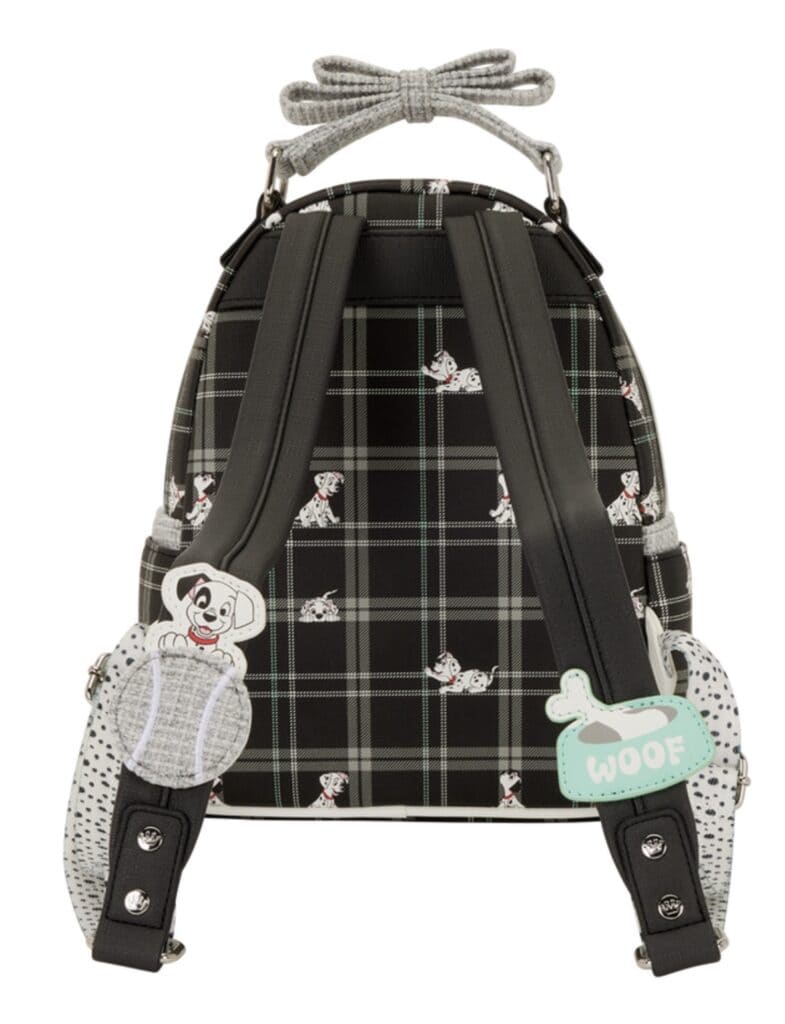 Playful Dalmatian pattern backpack for Disney fans, with trendy accessories and dog-themed charms.