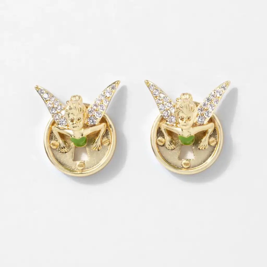 Golden fairy earrings with crystal embellishments, inspired by Disney's fairy characters, perfect for Disney fans.