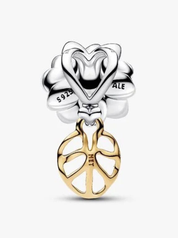 Jewelry charm featuring Disney-inspired peace signs and floral design, ideal for Disney fashion enthusiasts.