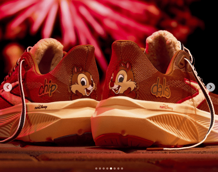 Cute Chip and Dale themed sneakers featuring Disney characters with vibrant red and orange colors.