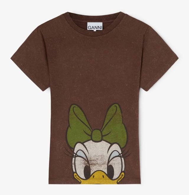 Vibrant Disney-themed Minnie Mouse brown tee with green bow design, perfect for Disney fashion fans.