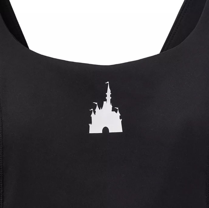 Disney castle silhouette on black athletic top.