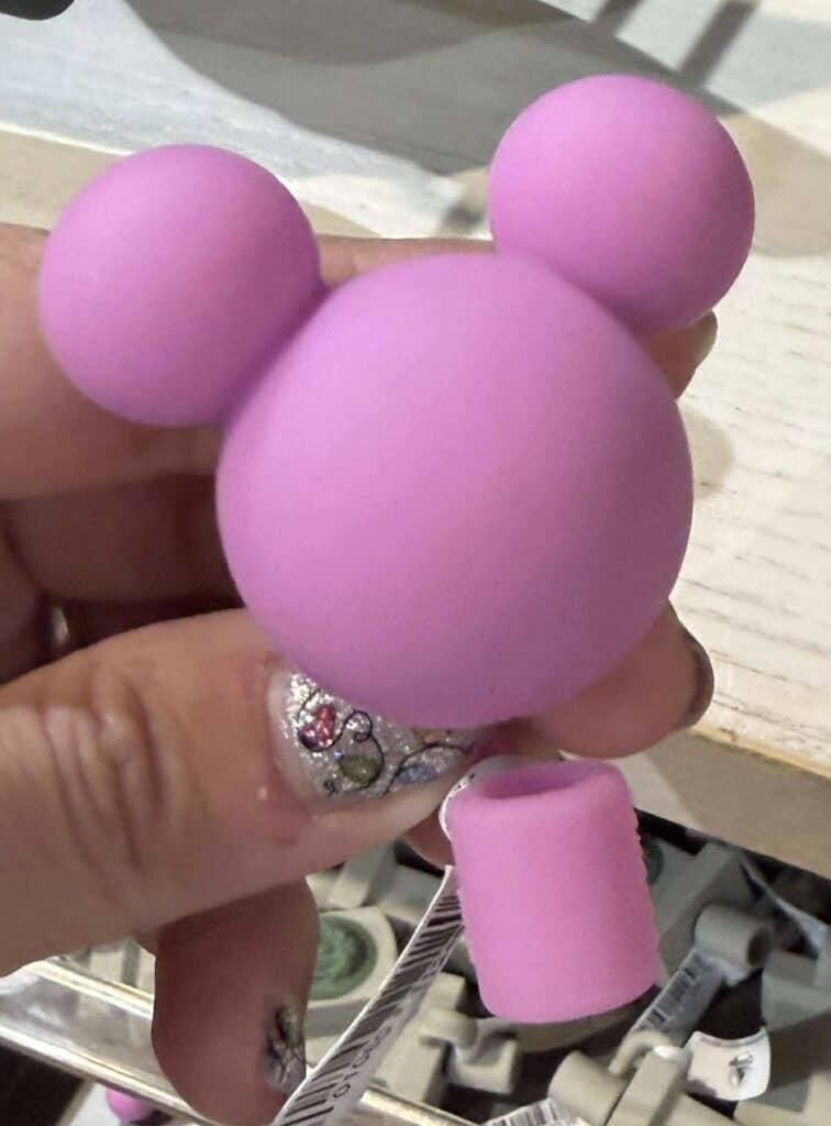Pink Mickey Mouse shaped silicone soap for fun Disney-inspired bathroom decor.