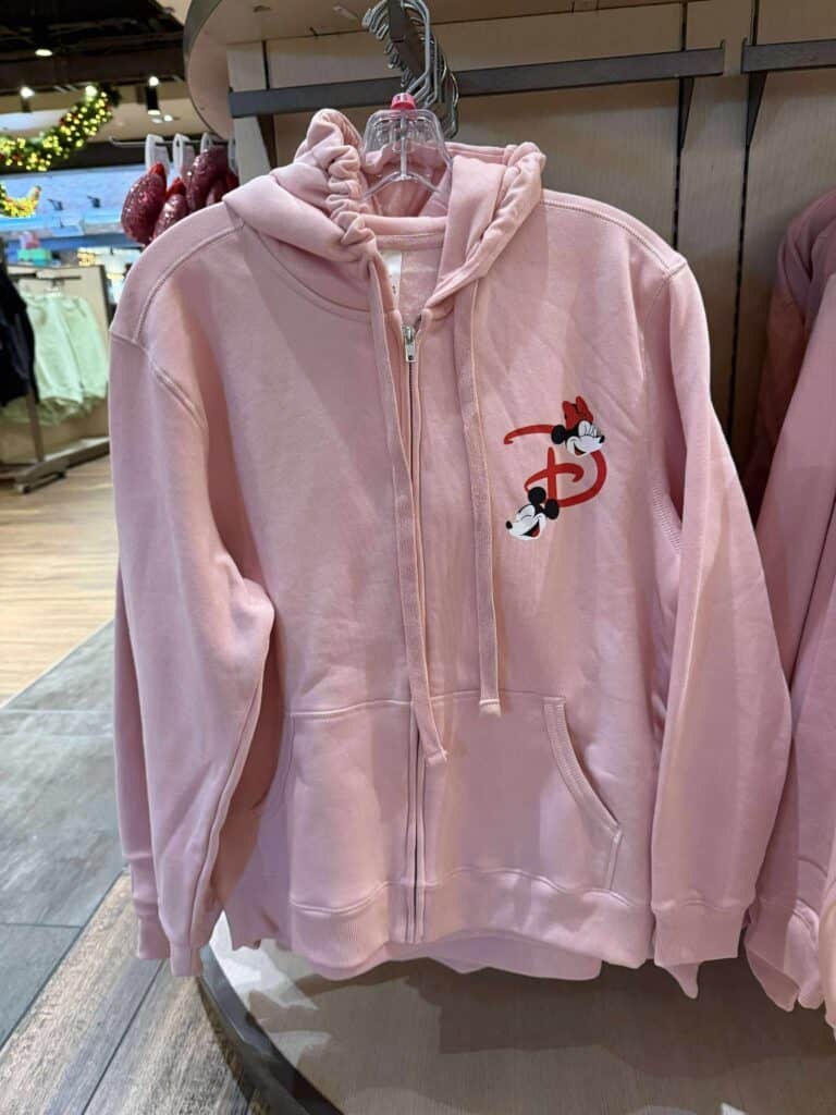 Pink Disney Minnie Mouse hoodie, soft and stylish with embroidered Minnie Mouse design for Disney fans.