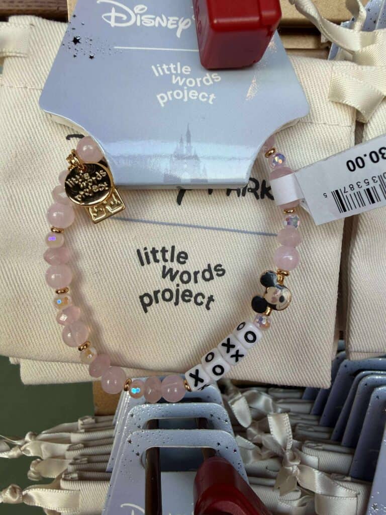 Pink beaded Mickey Mouse bracelet for children.
