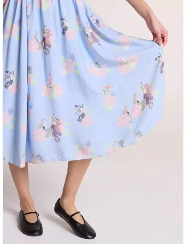 Light blue Disney princess dress featuring pastel unicorn print, perfect for kids' Disney-themed out.