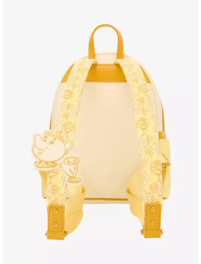 Bright yellow Disney princess-themed backpack for children.