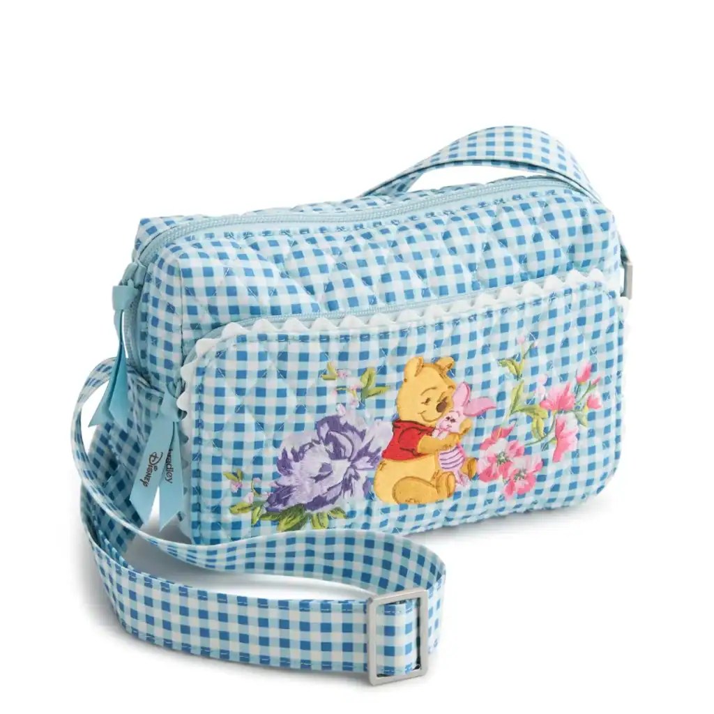 Winnie the Pooh embroidered gingham bag with floral design for kids.